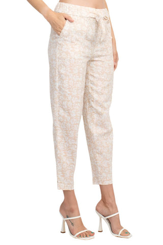 Land N Sea Elastic Waist Tie Waist Multi Print Slit Hem Linen Pant with Pockets - Glamourous Grace