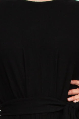 Philosophy Crew Neck Dolman Long Sleeve Tie Waist Elastic Hem Pockets Jersey Knit Jumpsuit - Glamourous Grace