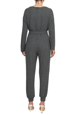 Philosophy Crew Neck Dolman Long Sleeve Tie Waist Elastic Hem Pockets Jersey Knit Jumpsuit - Glamourous Grace