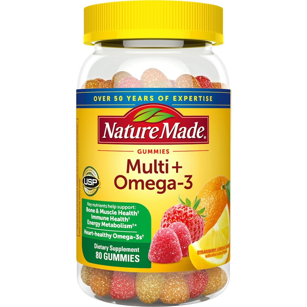Nature Made Multivitamin + Omega-3 Gummies Strawberry, Lemon & Orange