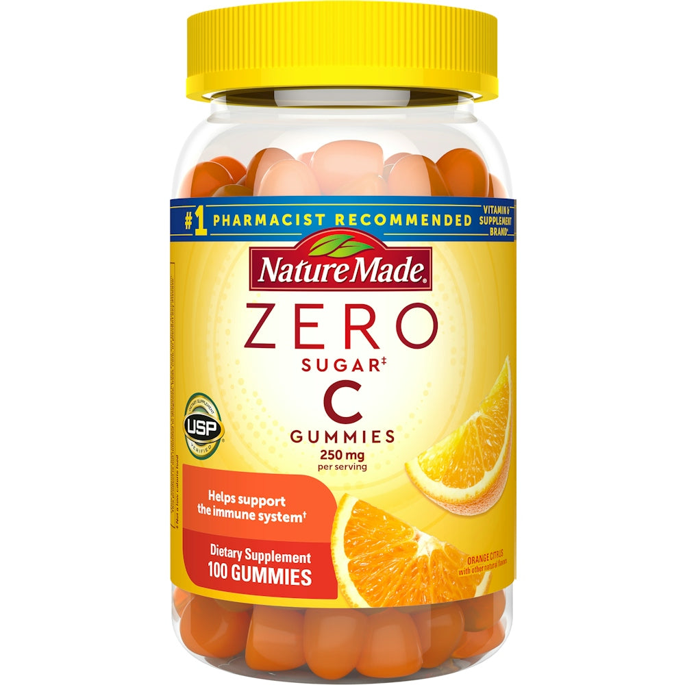 Nature Made Zero Sugar Vitamin C 250mg Gummies Orange Citrus Flavor