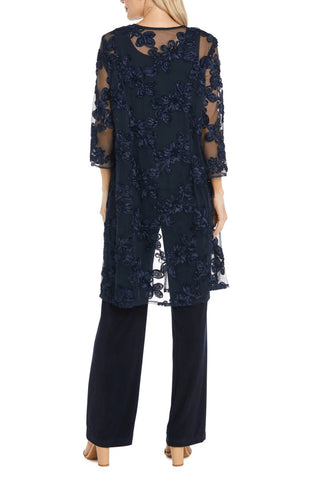 R&M Richards Round Neckline Sleeveless Top Floral Embroidered Three-Quarter Sleeves Jacket Relaxed Formal Pants Suit Dress (Plus Size)