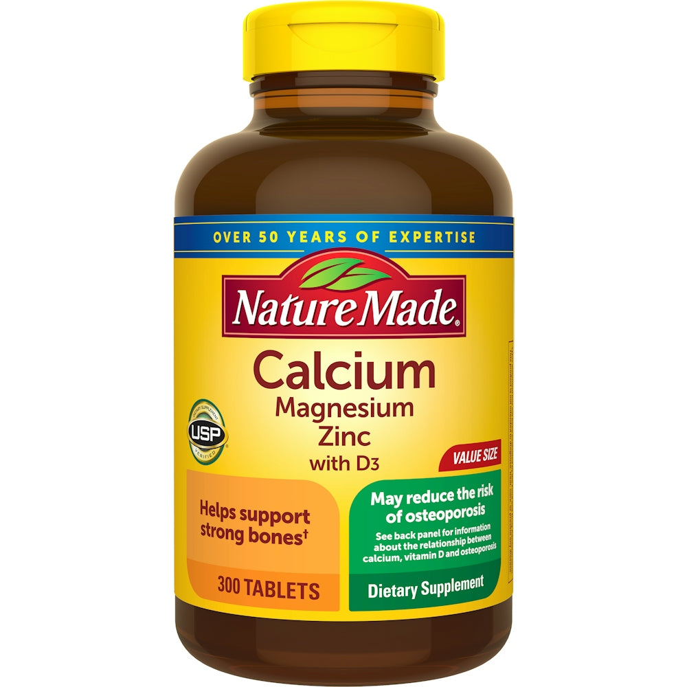 Nature Made Calcium, Magnesium & Zinc W. Vitamin D Tablets Value Size 300 Ct