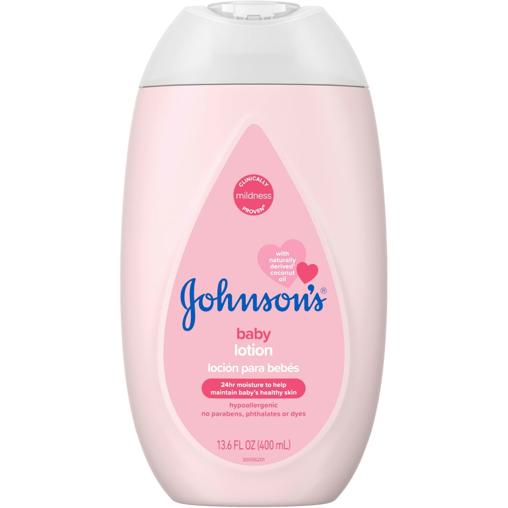 Johnson's Baby Moisturizing Mild Pink Body Lotion, Coconut Oil For Delicate Skin, Hypoallergenic - 13.6 Fl Oz