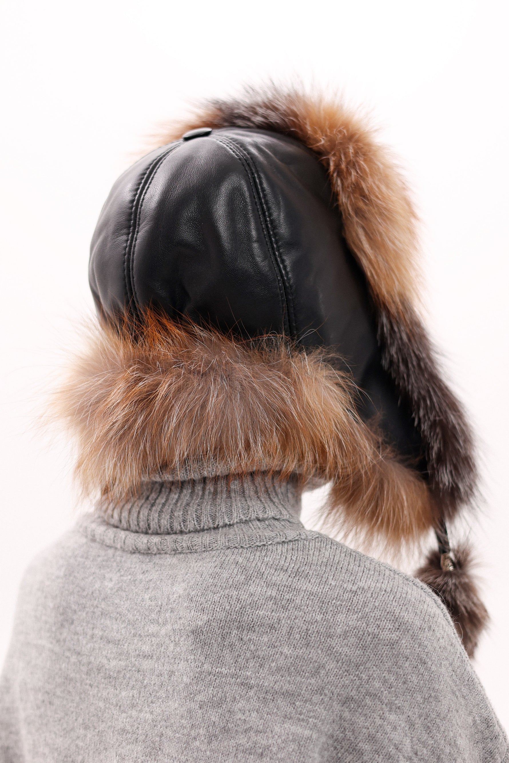 Genuine Silver Fox Fur Genuine Leather Hat