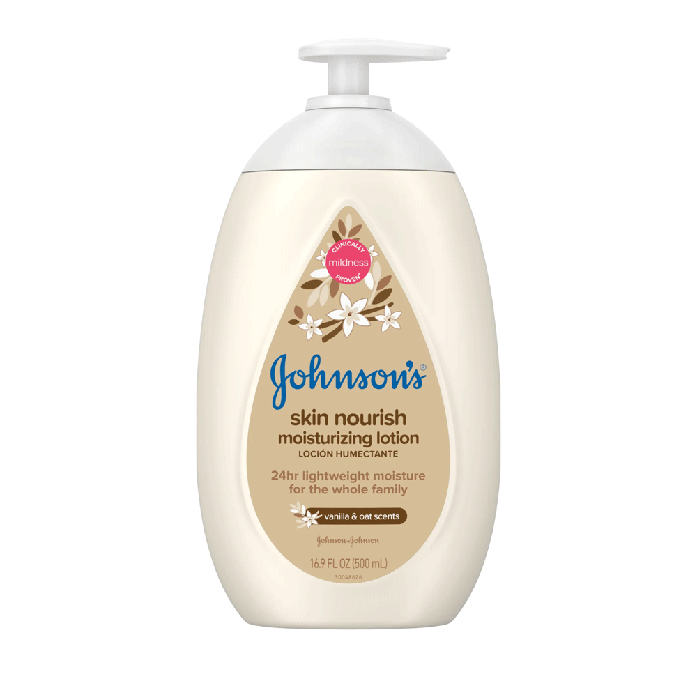 Johnson's Baby Skin Nourish Moisturizing Body Lotion, Vanilla & Oat Scents, 16.9 Fl. Oz