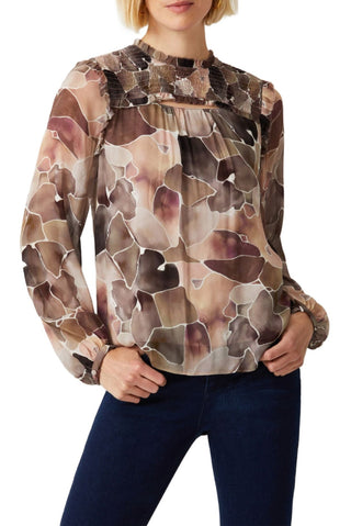 Ecru Designs Mock Neck Long Sleeve Multi Print Viscose Top - By Baano