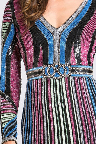 Lara 33541 - Multi Colored Sequin Long Sleeve Dress OUTLET - By Baano