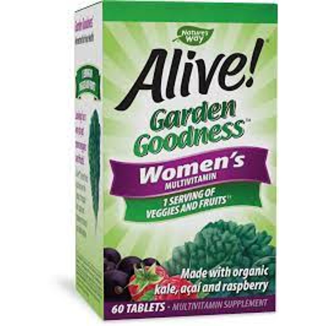 Nature's Way Alive! Garden Goodness Multivitamin For Women, 1 Serving Veggies & Fruits**, With Organic Kale, High Potency B Vitamins, 60 Tablets