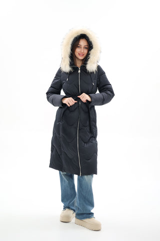 Genuine Fur Trim Down Fill Coat - By Baano