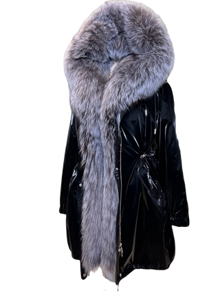 Genuine Silver Fox Fully Lined Hood Rabbit Insulated Parka - By Baano