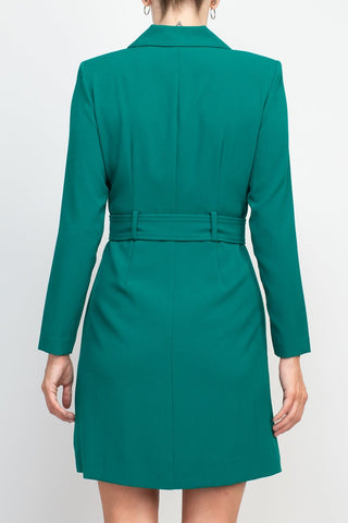 Taylor notched lapel collar long sleeve double breasted belted blazer dress - By Baano