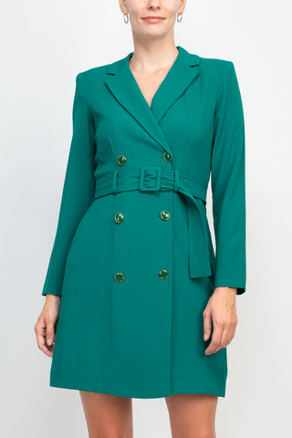 Taylor notched lapel collar long sleeve double breasted belted blazer dress - By Baano