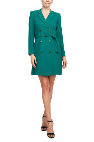 Taylor notched lapel collar long sleeve double breasted belted blazer dress - By Baano