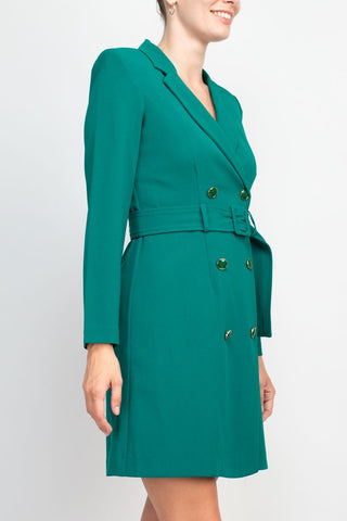 Taylor notched lapel collar long sleeve double breasted belted blazer dress - By Baano