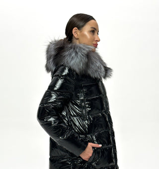 Onyx Genuine Silver Fox Down Parka 107cm - By Baano
