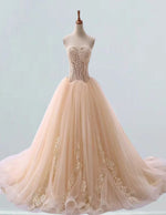 Strapless Lace Applique Wedding Dress | Bridal Ball Gown with Chapel Train