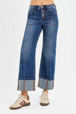 Risen Plus Size High Rise Crop Wide Straight Cuffed Jeans
