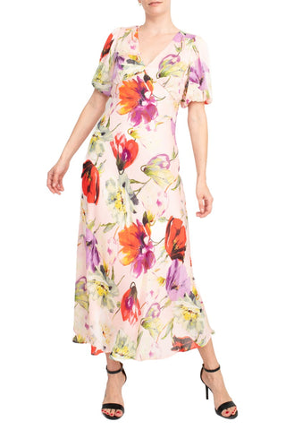 Taylor Poly Stripe Floral Printed Satin Maxi Dress - By Baano