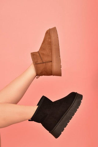 WILD DIVA Suede Round Toe Platform Booties - By Baano