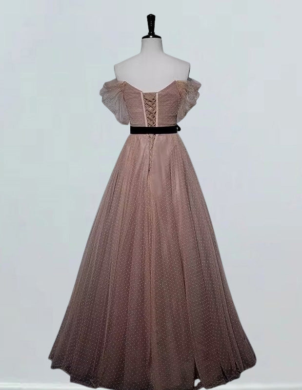 Off the shoulder pleated tulle prom gown plus size evening dress gown point tulle long tulle bridal gown