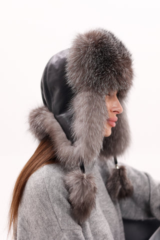 Genuine Silver Fox Fur Genuine Leather Hat