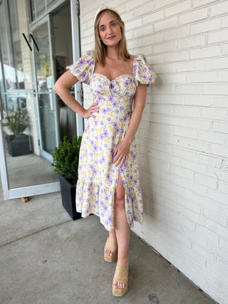 [ASTR The Label] Maisie Floral Puff Sleeve Midi Dress