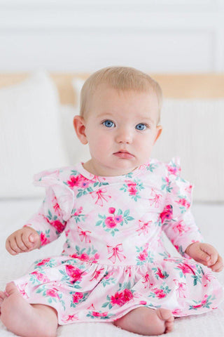 Gingham Bows 3/4 Sleeve Flutter Twirl Bodysuit - By Baano