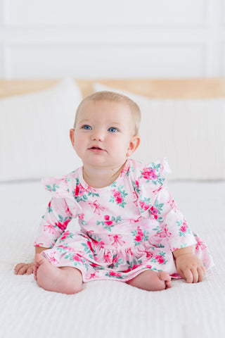 Gingham Bows 3/4 Sleeve Flutter Twirl Bodysuit - By Baano