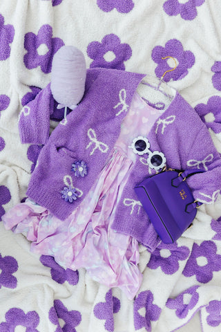 Lilac/Coconut Bow Cozy Cardigan