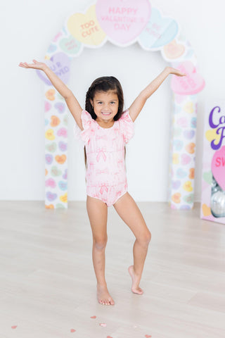 Blushing Bows S/S Flutter Sleeve Leotard - By Baano