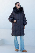 Dakota Genuine Fur Trim Down Fill Coat in Fig