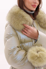 Genuine Fox Fur Down Coat with Fur Trim Mittens