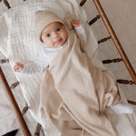 Luxe Collection 100% Organic Cotton Luxury Knit Baby Blanket + Hat Set with Gift Box Bleu La La