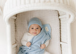 Luxe Collection 100% Organic Cotton Luxury Knit Baby Blanket + Hat Set with Gift Box Bleu La La