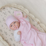Luxe Collection 100% Organic Cotton Luxury Knit Baby Blanket + Hat Set with Gift Box Bleu La La
