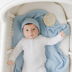 Luxe Collection 100% Organic Cotton Luxury Knit Baby Blanket + Hat Set with Gift Box Bleu La La