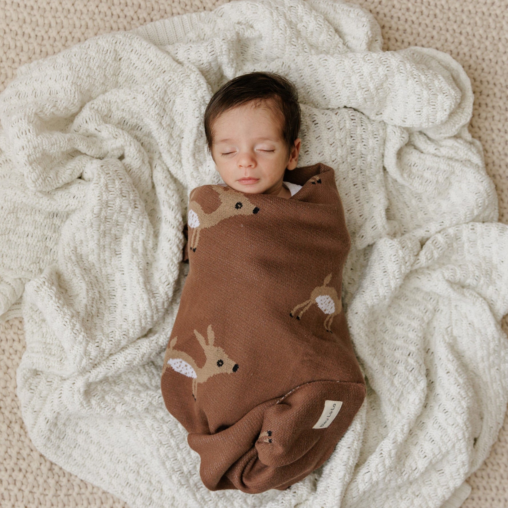 Luxury Cotton Deer Knit Swaddle Baby Blanket - By Baano