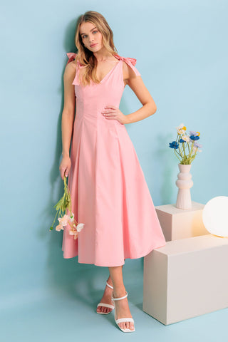 ON THE RIGHT TRACK PEACH WOVEN MIDI DRESS - By Baano
