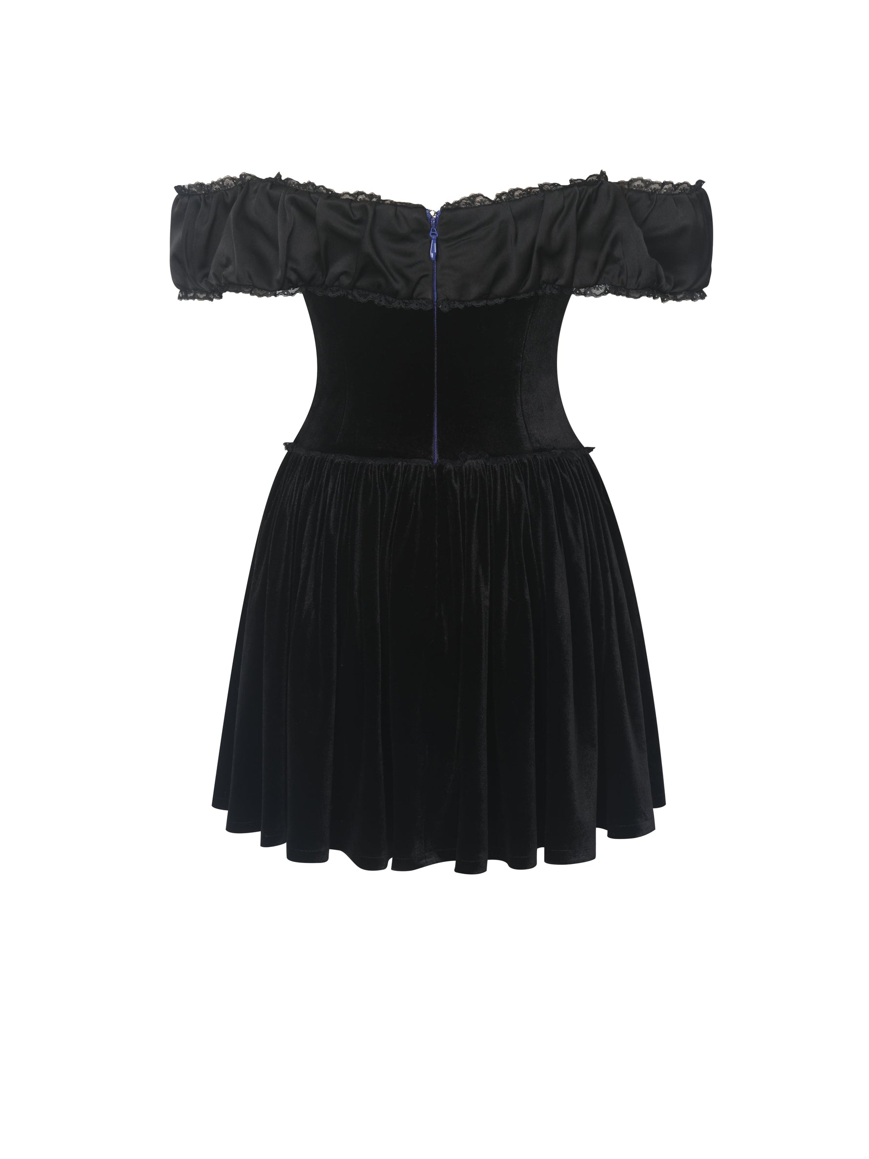 Daisha Black Lace Trimmed Off-Shoulder Ruched Mini Dress Miss Circle