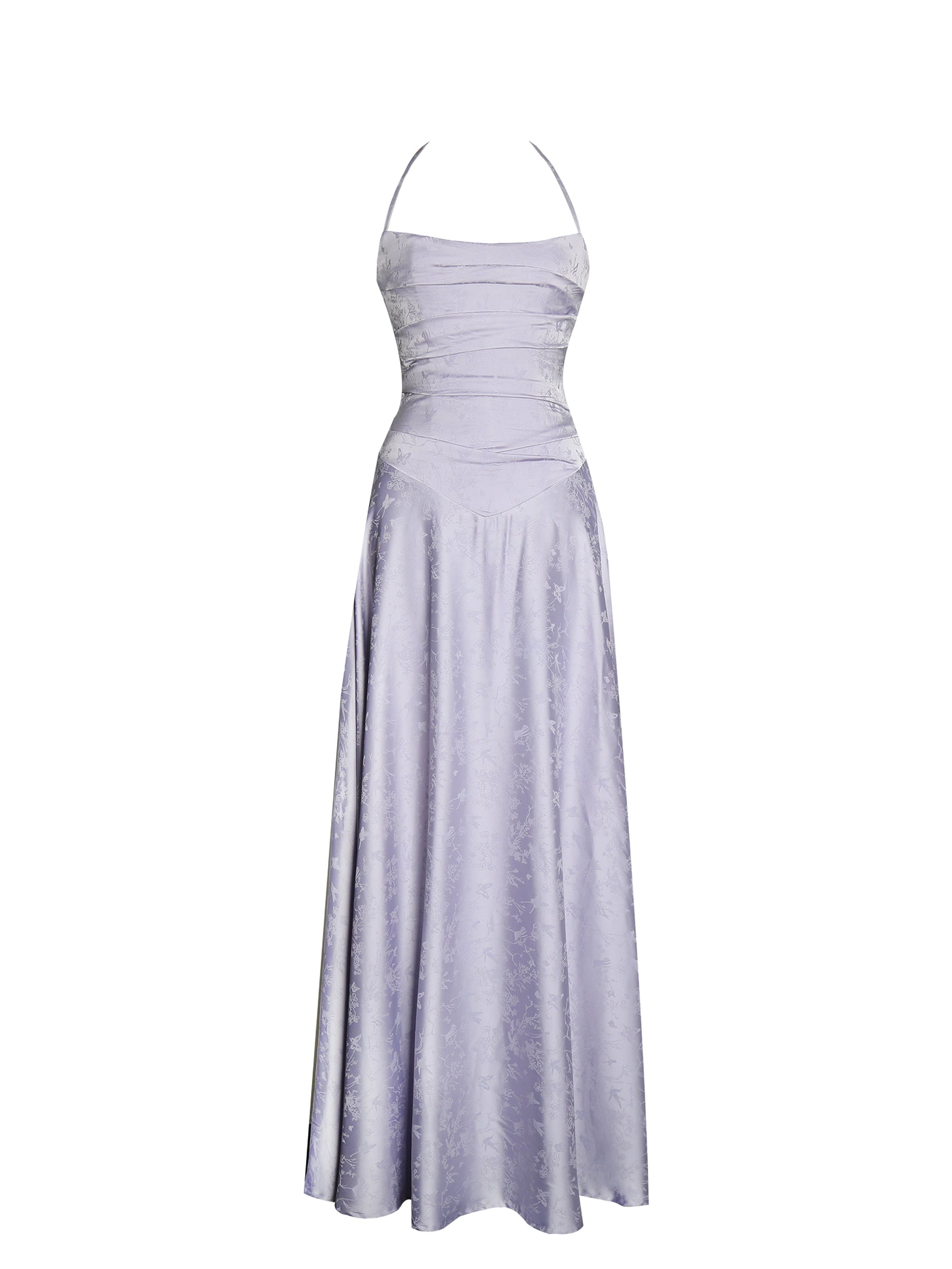 Raegan Taro Purple Jacquard Rouched Maxi Dress