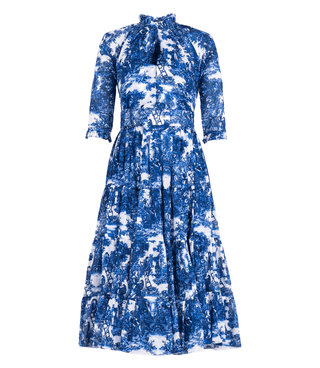 Eva Dress White Cobalt Blue Mid Dress - By Baano