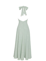 Magda Mint Green Deep V Neck Halter A-line Midi Dress