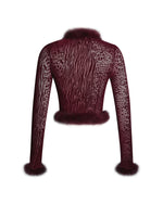 Hali Burgundy Animal Print Burnout Velvet Fur Trim Top Miss Circle
