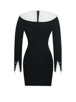 Heather Black Collared Decorative Button-Front Mini Dress