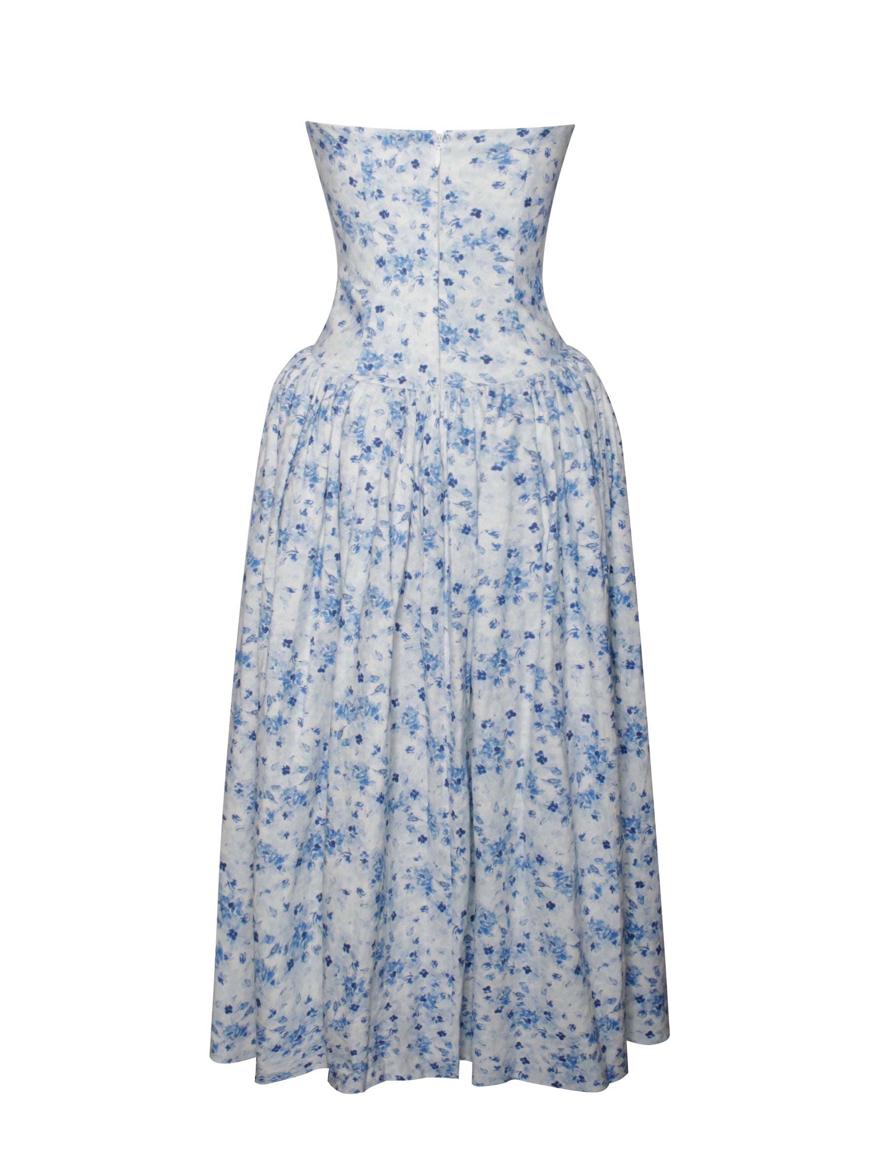 Paloma Blue Print Linen Corset Draping Top Midi Dress Miss Circle