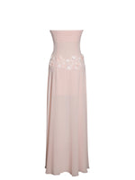 Mae Pink Ruched Breast Appliqué Trim Trailing Dress