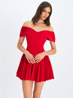 Narelle Crimson Off-Shoulder Sweetheart Drop Waist Mini Dress Miss Circle