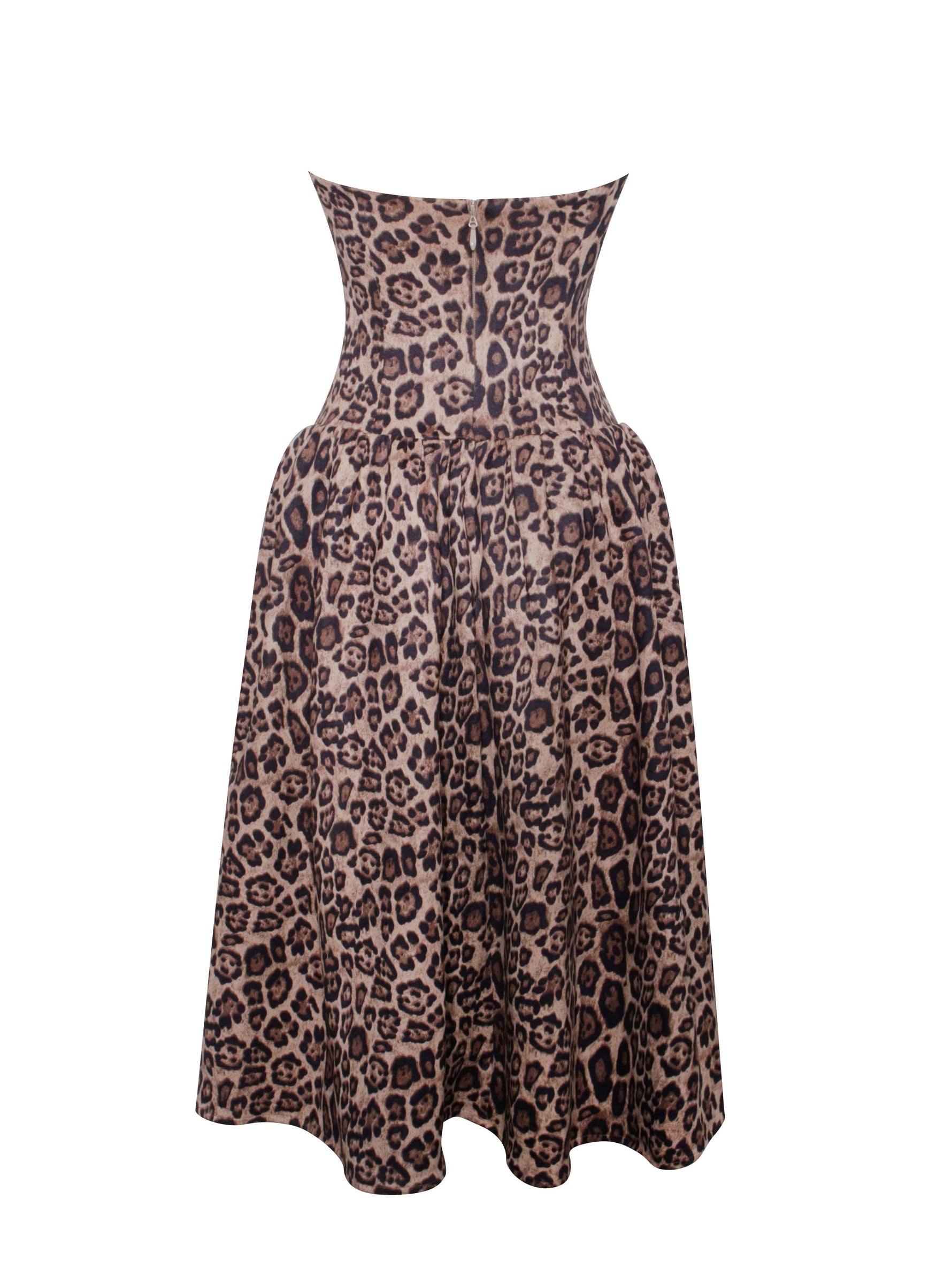 Uchenna Cheetah Print Stretchy Strapless Midi Dress with lace trim Miss Circle