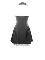 Hazel Grey Preppy Halter Neck Pleated Mini Dress Miss Circle